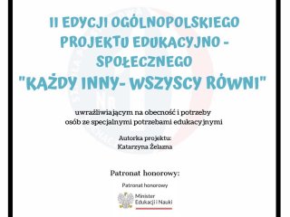 Udział szkoły w projekcie &#34;Każdy inny- wszyscy równi&#34;