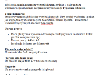 Konkurs plastyczny &#34;Biblioteka moich marzeń w Minecraft&#34;