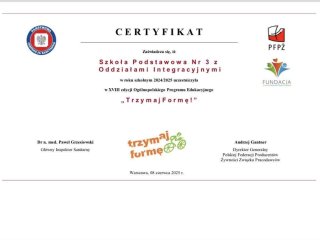 Certyfikat programu „Trzymaj Formę”